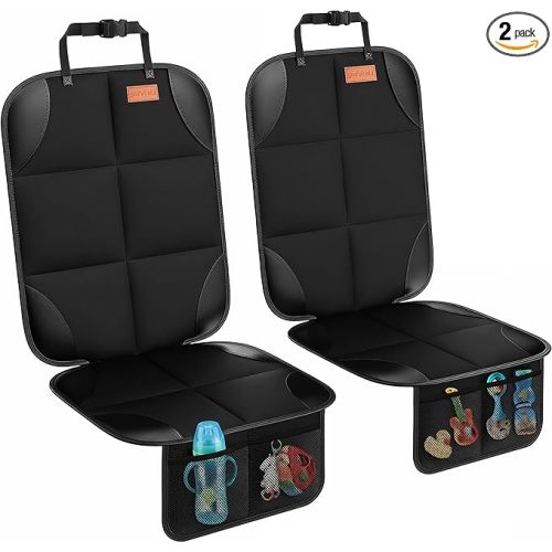 SMART ELF Car Seat Protector, 2Pack Seat Protector Protect Child Seats with Thickest Padding and Non-Slip Backing Mesh Pockets for Baby and Pet,Sedan SUV Truck (Black)