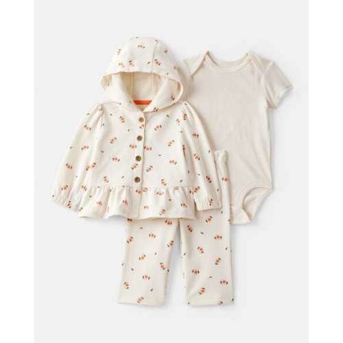 Baby Girl 3-Piece Floral French Terry Long-Sleeve Bodysuit & Pant Set - Ivory | Carter's