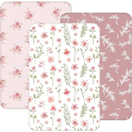 Bedside Sleeper Bassinet Fitted Sheets Girl Compatible with 33" x 20" Mika Micky, Baby Delight, Dream On Me, AMKE and Other Rectangle Bassinet Mattress - Pink Floral 3 Pack