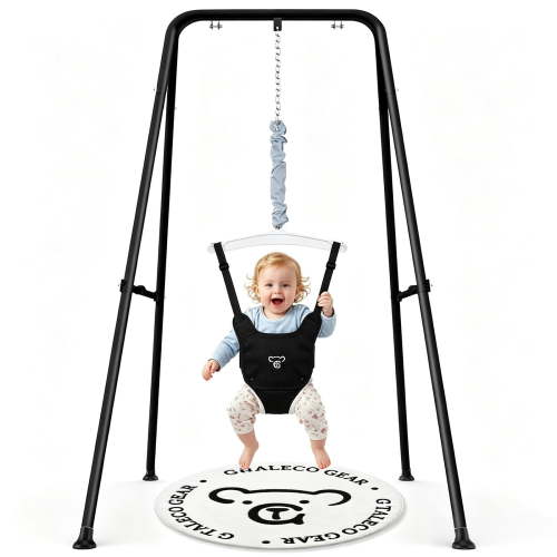 Baby Jumper with Stand for Infants 6-24 Months, Indoor/Outdoor Baby Exerciser & Bouncer with Felt Padding, Black