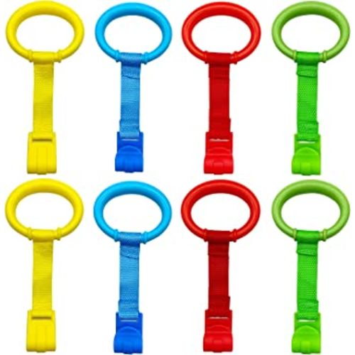 codree 8PCS 4 Colors Baby Playpen Pull up Rings- Baby Crib Pull up Rings- Baby Walking Exercises Assistant Rings- Baby Bed Stand Up Rings Baby Cot Hanging Rings for Infant Baby Toddler
