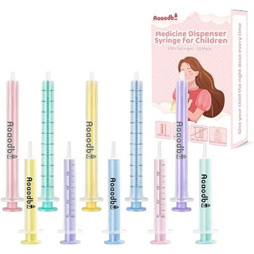 Baby Medicine Dispenser 5ML/10ML Syringe For Children,Oral Syringes, Liquid Plastic Syringe Without Needle,Leak proof Dosing Tools,5 Uniquely Colour Syringes - 10 Pack