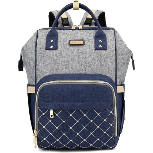 Diaper Bag Backpack, Diaper Bags for Baby Girls Boys, Baby Bags for Moms Dads, Nappy Changing Bag with Insulated Pockets,Multi-functional Waterproof Backpack with Stroller straps- Light Grey Blue