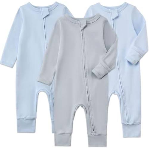 Amazon.com: Aablexema Unisex Organic Cotton Baby Zipper Footless Pajamas | 3pcs Newborn 2-Way Zipper Sleeper, Fold-over Mitten Cuffs, Long Sleeve Baby Romper, Soft Tagless Infant Outfits