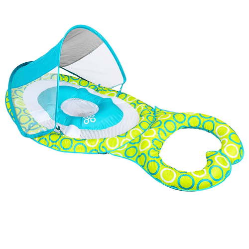 SwimWays Infant Pool Float, 9-24 Months, UPF 50 Canopy & Parent Ring, Green/Blue