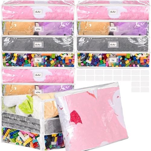 10 Pieces Clear Zippered Storage Bags Plastic Blankets Storage Bags with Zipper and Label Clothing Organizer for Sweater Bed Sheet Quilt Clothes Pillow (14.2 x 11.1 x 3.2 Inch)