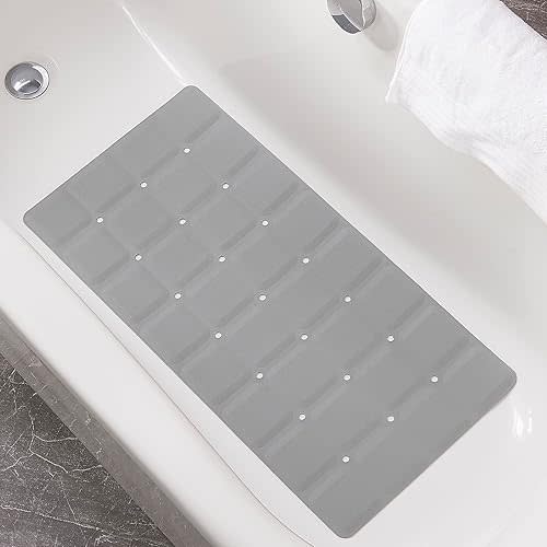 Foldable Non Slip Silicon Bath Mat Bathtub mat no Suction Cups Shower mats for Textured Tub and Reglazed Tub (Foldable -Grey, 28-inch x 14-inch)