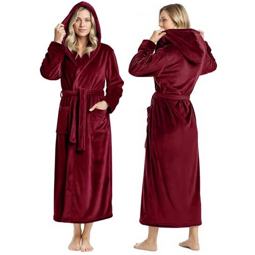 NY Threads Premium Womens Robe with Hood, Plush Fleece Long Bath Robe for Women, Fluffy Soft Women's Bathrobe