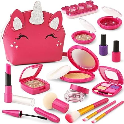 Toddler Pretend Makeup Kit for Girls, Play Makeup Set for Kids 3-5 4-6, Fake Make up Toy with Unicorn Purse, Toddler Girl Toys for 3 4 5 6 7 Year Old