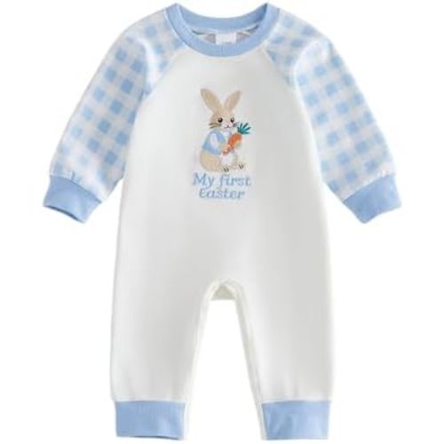 FYBITBO Infant Baby Boy Girl Clothing Bunny Embroidery Jumpsuit Long Sleeve Romper Newborn Easter Outfit One Piece Clothes
