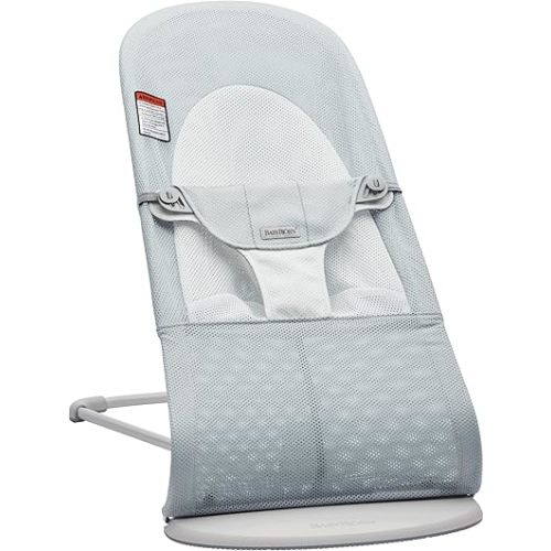 BabyBjörn Bouncer Balance Soft, Mesh, Silver/White 2-in-1 Adjustable Baby Bouncer Seat and Toddler Chair, Newborn to Toddler (8-29 lbs), 4 Positions, Lightweight & Portable