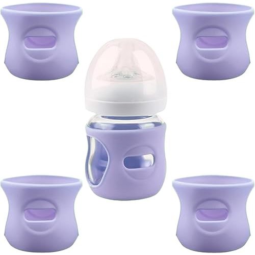 4 Pack Silicone Sleeves for Avent Natural Glass Baby Bottles, Anti Breakage Baby Bottle Holder, Compatible with Philips Avent Glass Natural Baby Bottle, BPA Free (Purple, 4 OZ)