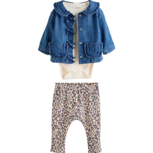 Rib Bodysuit, Denim Jacket & Leggings Set, 9-12M