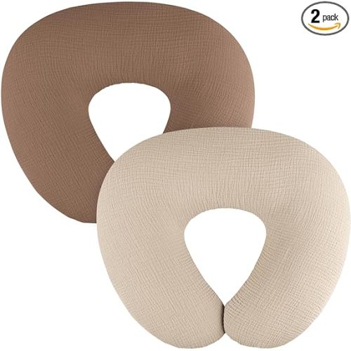 MairMore 2-Pack Muslin Nursing Pillow Covers, Breathable 100% Cotton Breastfeeding Pillow Slipcovers for Standard Nursing Pillows, Soft Covers for Baby Girls and Boys with Zipper