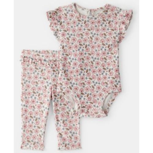 Baby Girls' Ruffle Floral Flutter-Sleeve Bodysuit and Pants, 2-Piece Set 6M