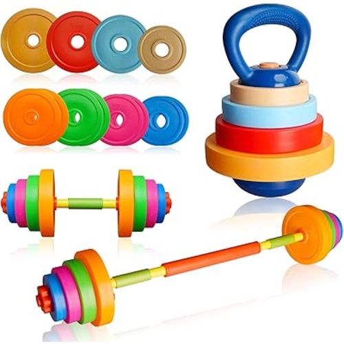Kids Weight Set Adjustable Toddler Workout Toy Equipment Barbell Dumbbell Kettlebell for Pretend Play Exercise & Fitness Toy