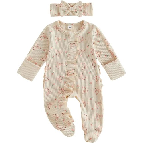 Ayalinggo Newborn Baby Girl Fall Winter Outfits Clothes Knit Jumpsuit Ruffle Romper Newborn Coming Home Outfit for Baby Girl | Newborn Baby Girl Outfits, Vintage Floral Print, Knit Onesie Ruffle Romper, Long Sleeve Jumpsuit, Shower Gift