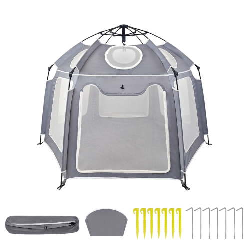 Portable Pop-Up Tent with Canopy - Mosquito Net & UV Protection Playpen, Lightweight Foldable Design for Beach, Garden and Indoor Use, Easy Setup (1.5m x 1.1m, Grey)