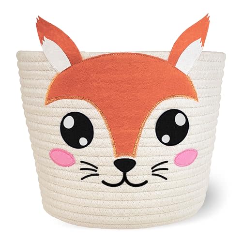 10x8" Squirrel Cotton Rope Baby Laundry Basket for Boys & Girls, Woodland Nursery Decor, Nursery Storage Basket for Essentials like Diapers, Wipes, Towels, Perfect for Baby Shower Gifts, Machine Wash
