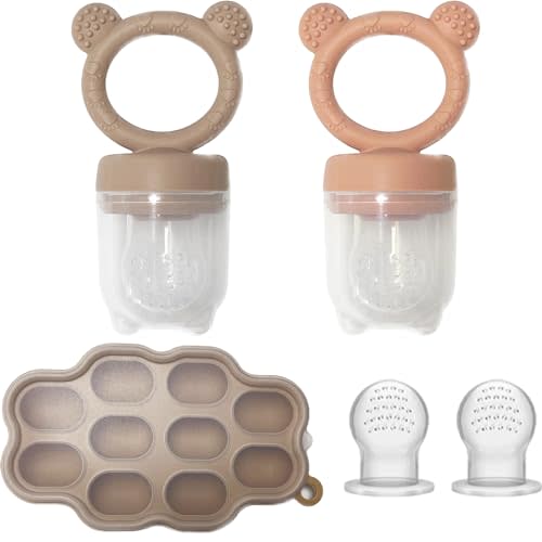 Baby Breastmilk Popsicle Freezer Molds & Baby Fruit Food Feeder Pacifier Set, JEXFUN Baby Silicone Nibble Freezer Tray Food Storage Containers, Breast Milk Ice Cubes for Teething & Self Feeding