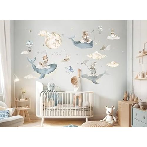 Underwater Wall Decal Set for Kids - Under The Sea Creatures Wall Stickers - World Ocean Wall Sticker for Baby Room - Nautical Wall Decor for Children - Classroom Bedroom Art Mural Vinyl Sticker (XL)