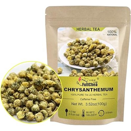 FullChea - Top Grade Chinese Chrysanthemum Tea - 3.52oz/100g - Premium Natural Dried Chrysanthemum Flower - Tai Ju Herbal Tea Loose Leaf - Non-GMO - Caffeine-free - Sweet & Fresh