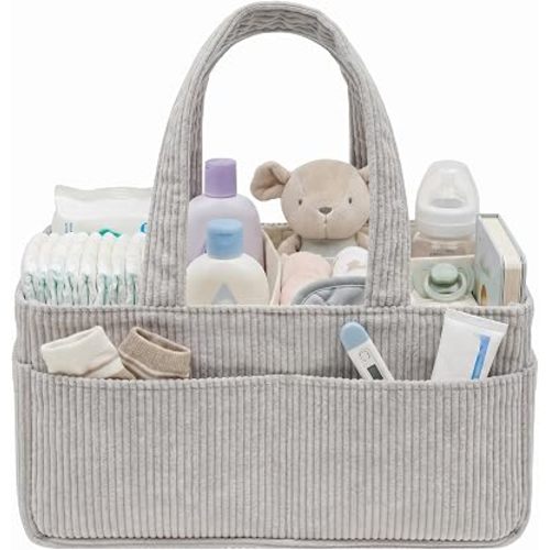 Diaper Caddy Organizer, Portable Baby Storage Basket, Foldable for Nursery Bin, Bedroom, Bathroom and Car Travel. Gift for Babies Shower List or Newborn Essentials, Boys and Girls (Grey)