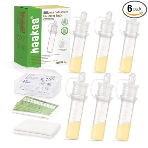 haakaa Colostrum Collector with Storage Case Set, Included 1 pc Reusable Cotton Wipe and Storage Box (0.1oz/4ml, 6 pcs)