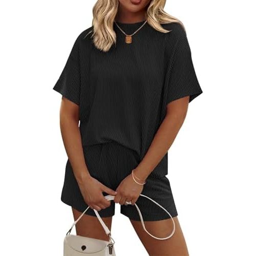 Ekouaer Womens Pajama Sets Short Sleeve Lounge Sets 2 Piece Pjs Tops and Shorts Outfits Matching Loungewear with Pockets