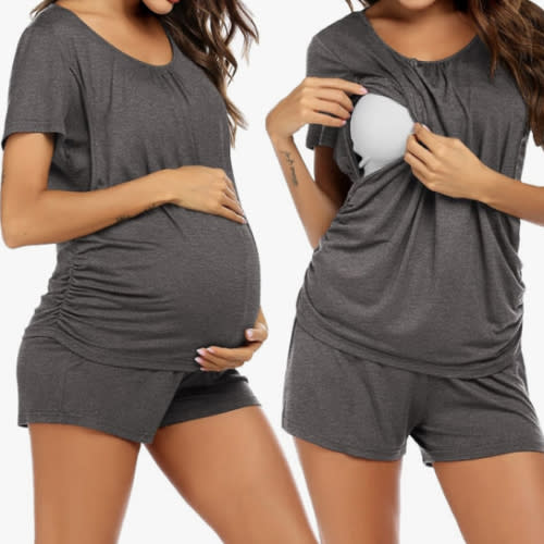 Ekouaer Womens Nursing Pajamas Maternity Breastfeeding Pjs Sleepwear Layer Soft Postpartum Lounge Set Pregnancy Clothes