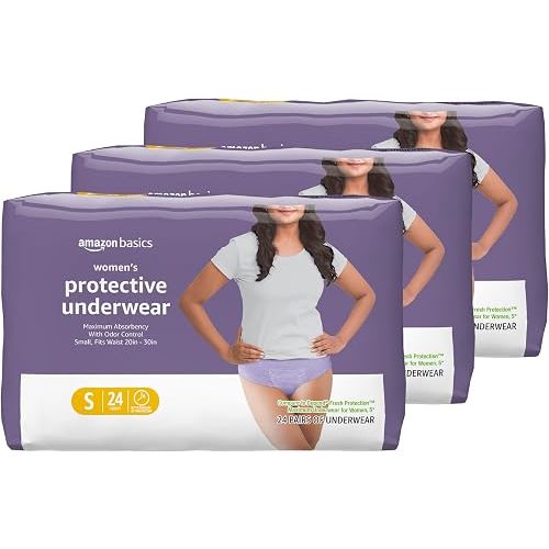 Amazon Basics Incontinence Underwear for Women, Disposable, Postpartum, Maximum Absorbency, Bladder Leak Protection, Odor Control, Comfortable Fit, Small, Lavender, 72 Count (3 Packs of 24)