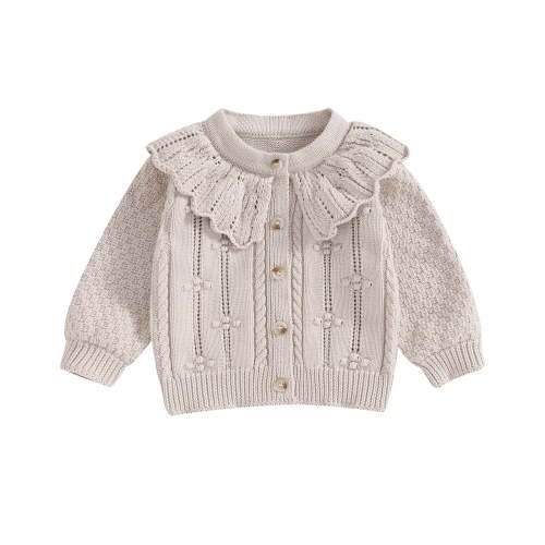 Elippeo Baby Girls Knitted Cardigan Sweater 3M 6M 12M 18M 24M Cute Doll Collar Crochet Button Closure Clothes Outerwear Winter Kids Tops Outfits
