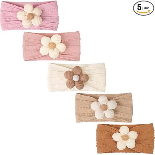 CÉLLOT 5 Pcs Baby Flower Headbands Baby Girls Nylon Headbands Soft Hairbands Hair Accessories for Newborn Infant Toddler Kids