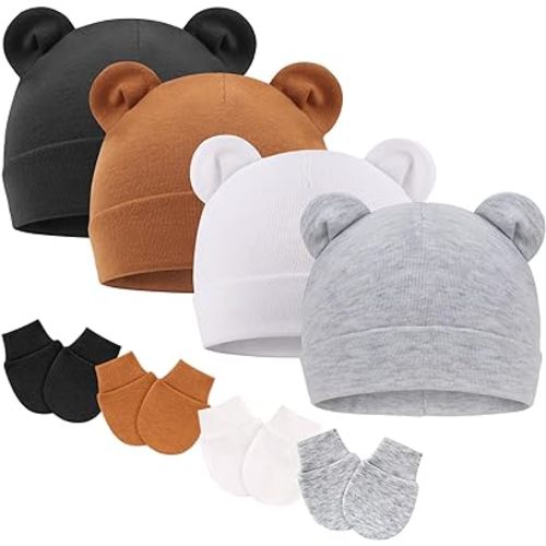 BQUBO Newborn Baby Hats Mittens Set Hospital Hat Beanie Infant Caps Baby Gloves for Boys Girls 0-6 Months