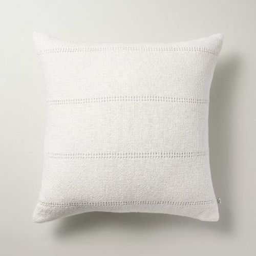 18"x18" Hem Stitch Stripe Square Throw Pillow Cream - Hearth & Hand™ With Magnolia: Cotton Texture, Indoor Use, Hidden Zipper