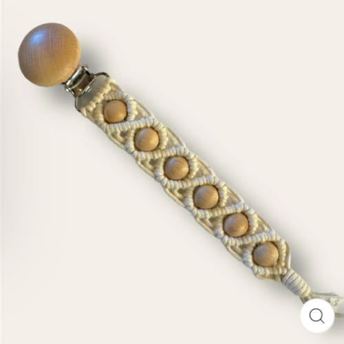 Handmade Macrame and Beechwood Pacifier Clips