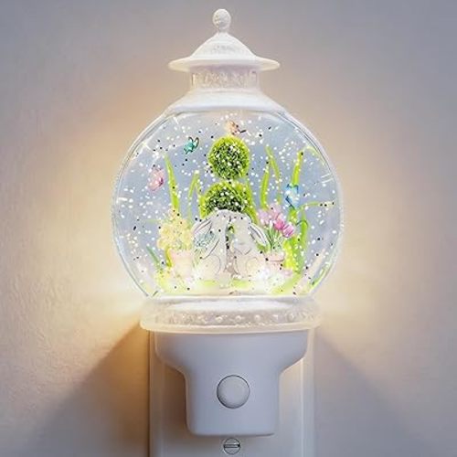 Bunny Night Light Plug-in, Spring Nightlight with Swirling Glitter, Soothing Light Helps Kids Sleep, Rabbit Easter Night Light with USB Cord for Bedroom Nursery Decor Gift