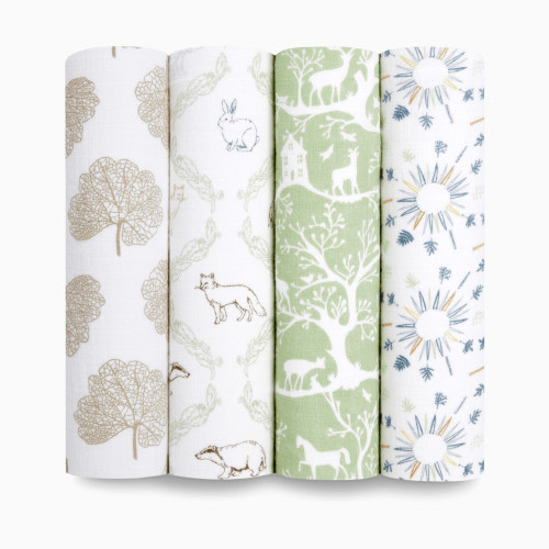 aden + anais Essentials Muslin Swaddle Blankets for Baby Girls and Boys, Newborn Receiving Blanket for Swaddling, 100% Cotton Baby Swaddle Wrap, 4 Pack, Harmony