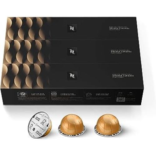 Nespresso Capsules Vertuo, Golden Caramel, Medium Roast Coffee, 30 Count Coffee Pods, Brews 7.8oz.