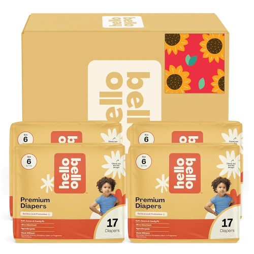 Hello Bello Diapers, Size 6 (35 lbs) Flower Child, 68 Count Value Pack of Premium Disposable Baby Diapers, Hypoallergenic with Soft, Cloth-Like Feel