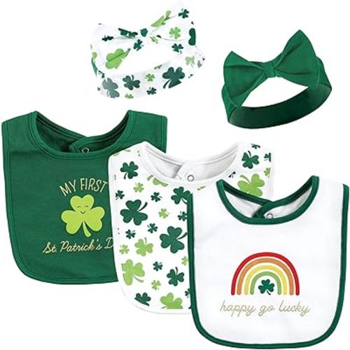 Hudson Baby Unisex BabyCotton Bib and Headband or Caps Set