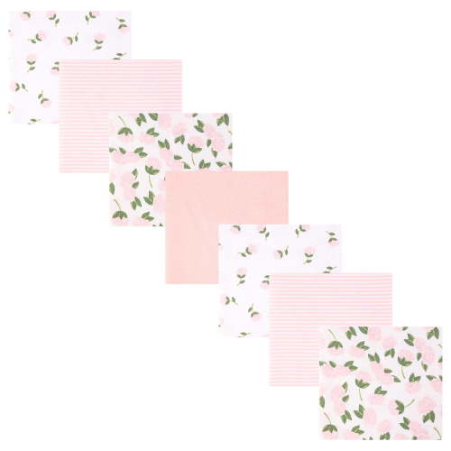 Hudson Baby Girl Cotton Polyester Flannel Receiving Blankets 7-Pack Bundle, Pink Peony, One Size