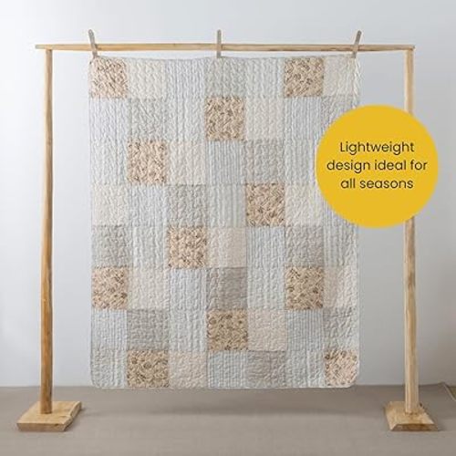 SLPR Cotton Quilted Throw Blanket, 50" x 60" Floral Farmhouse Patchwork Quilt, Shabby Chic Patchwork Throw Lap Quilt for Couch, Country Lane