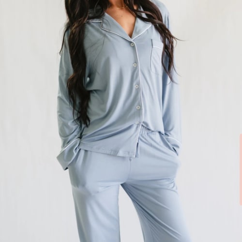 Women's Button Up Set In Cornflower Blue