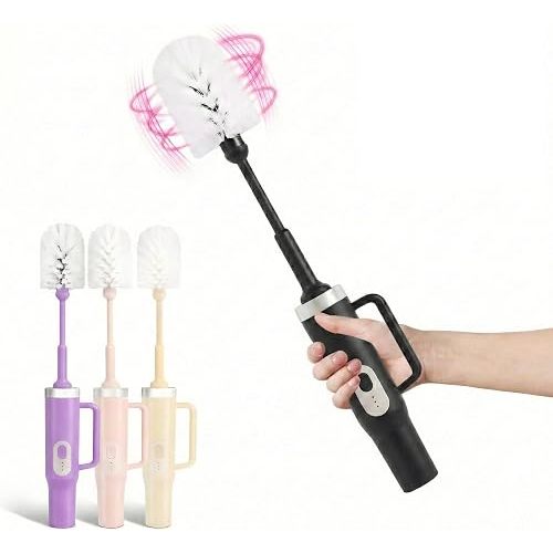 Electric Bottle Brush Cleaner with Straw Brush, 2 in 1 Long Handle Bottle Cleaning Brush for Stanley Cups, Sports Bottles, Baby Bottles, Mugs, Tumblers and Straws