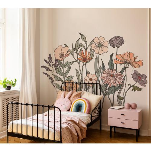 Wildflower Wall Decal Border, Boho Floral Nursery Decor, Flower Wall Stickers for Kids Room