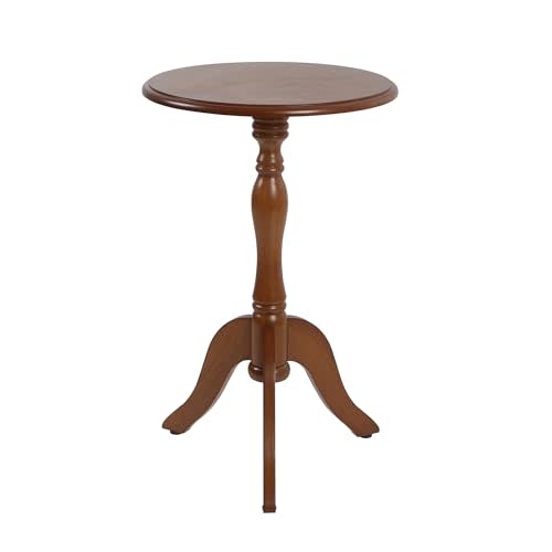 HLR Round Small End Table, Wooden Pedestal Side Tables for Small Spaces | Vintage Accent Nightstand, Coffee Drink Table with Turned Leg for Living Room, Bedroom, Entryway, Hallyway