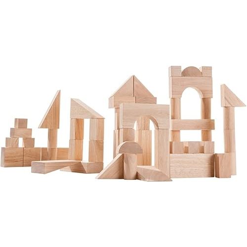 Plan Toys Wooden 50 Piece Unit Block (35 mm) Building Set (5502) | Sustainably Made from Rubberwood and Non-Toxic Paints and Dyes | PlanNatural Classic Wooden Toy Collection