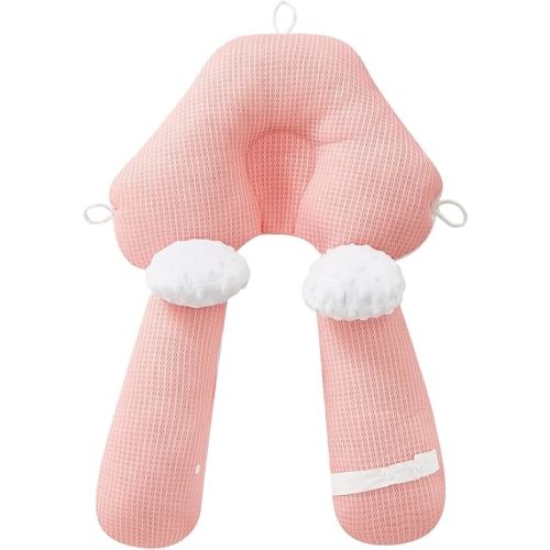 Almohada ajustable para niños pequeños, almohada portátil de viaje para bebé, almohada de cabeza de bebé, almohada de cuello suave y transpirable con diseño ergonómico (rosa puro)