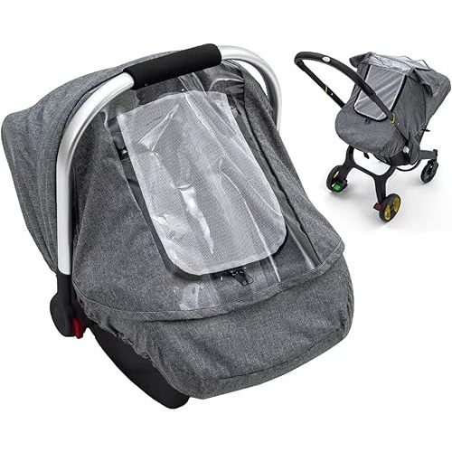 Baby Car Seat Rain Cover, Waterproof Carseat Cover with Transparent Window, Breathable Infant Car Seat Weather Shield for Girls Boys, Anti-Collapse Canopy Covers for Doona